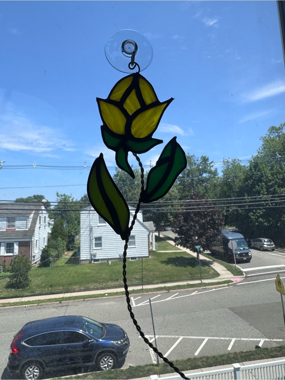 Handmade Yellow Stained Glass tulip Flower Suncatcher